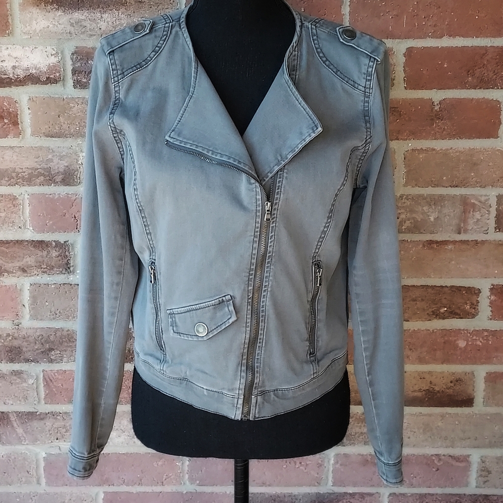 VTG Y2K SOHO Womens S Army Green Bikercore Grunge Zippers Distressed Moto Jacket